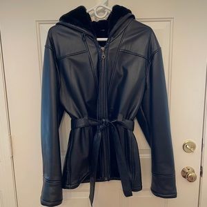 Wilson’s faux fur lined leather jacket with tie